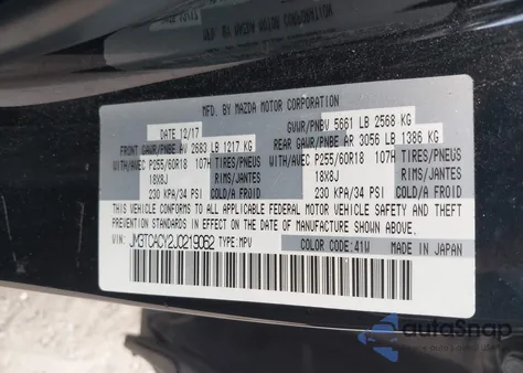 2018 Mazda Cx-9 Touring from USA, damaged, VIN JM3TCACY2J0219062